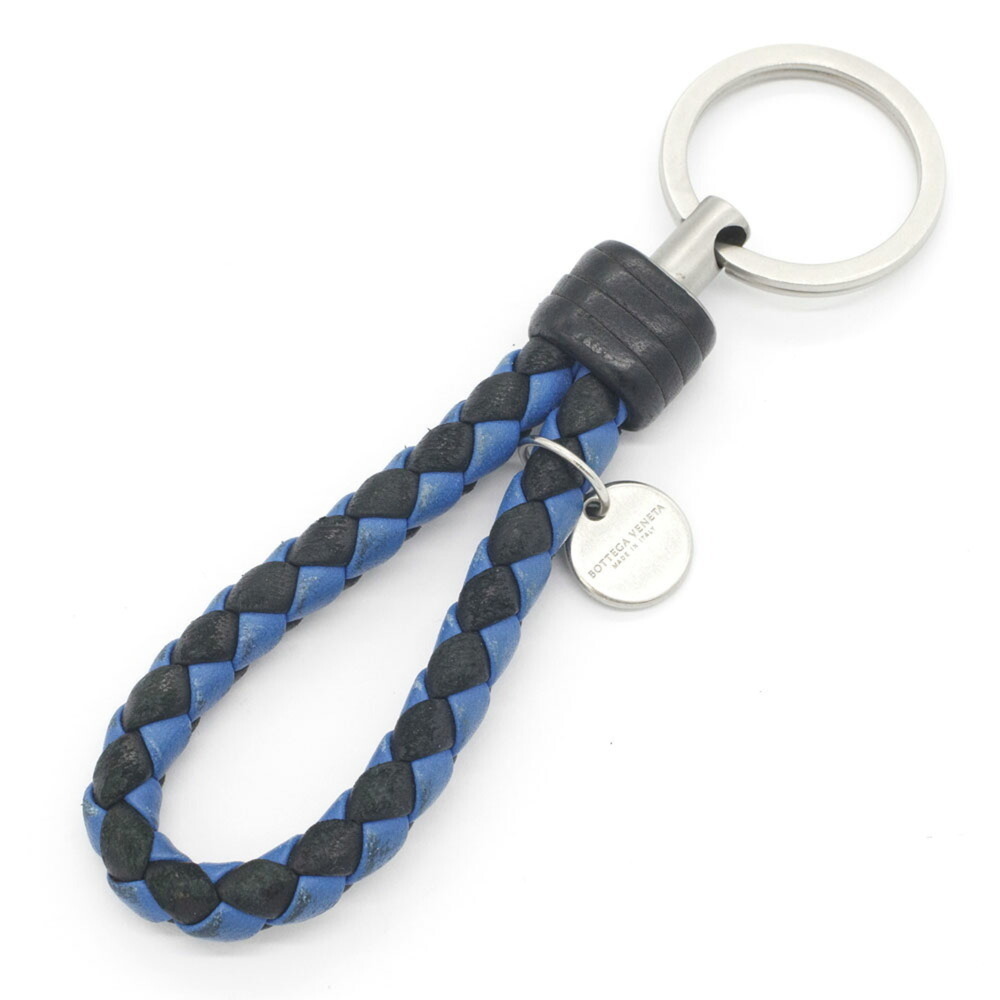 Bottega Veneta Intrecciato Keyring 113539 Black Blue Leather Keychain Accesso...